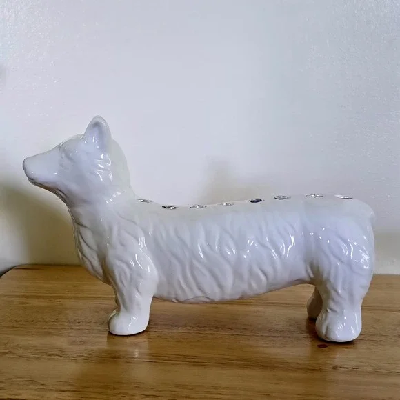 Corgi Menorah White Ceramic Hanukkah Chanukah Judaica Jewish Puppy Candle Holder - Picture 2 of 6